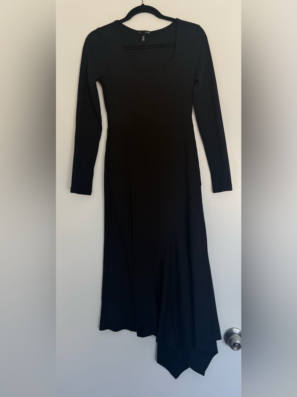 Aqua - Black Ribbed Asymmetrical Dress